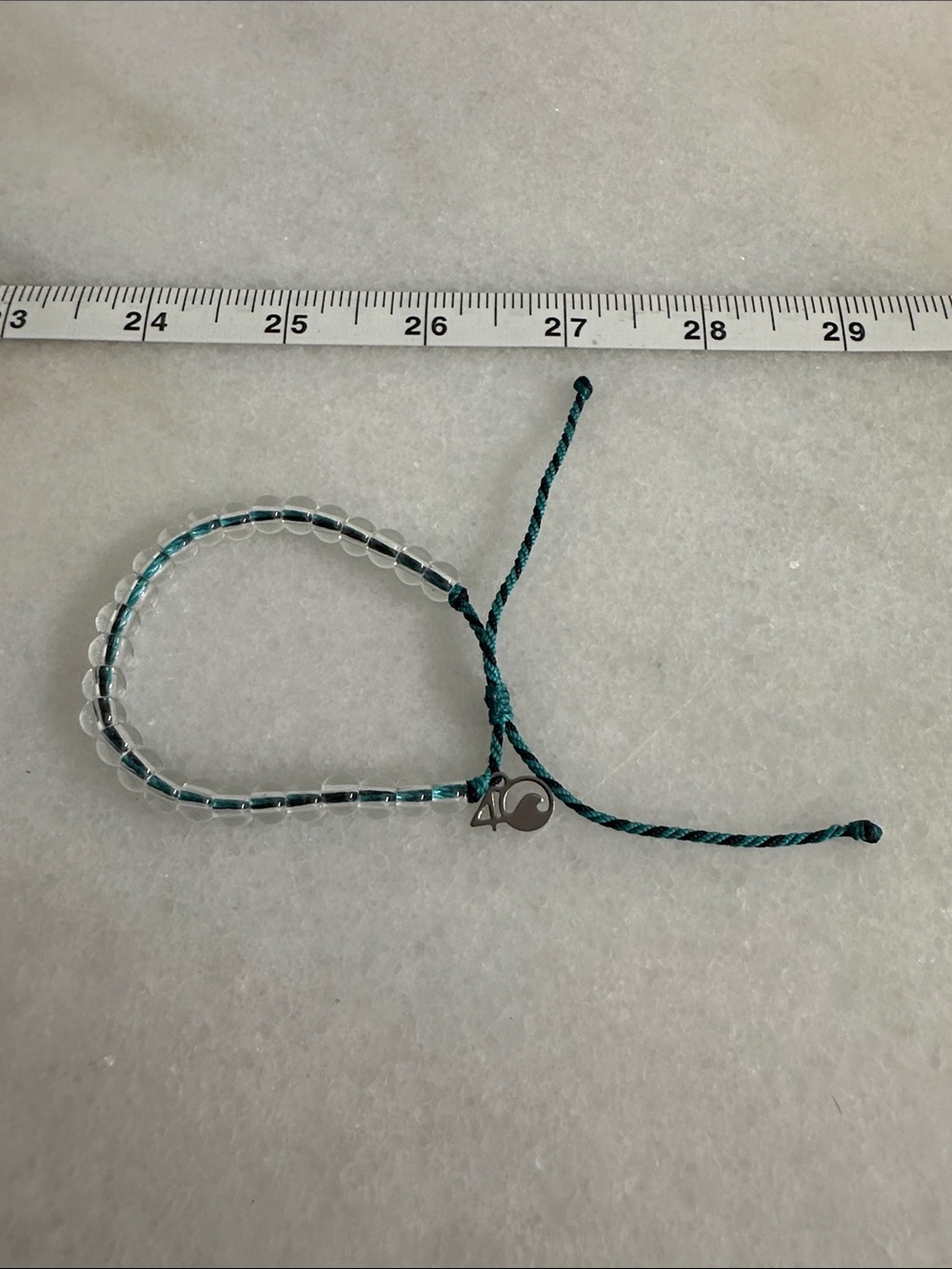 Teal and Clear Beaded Adjustable Bracelet with Silver Accent